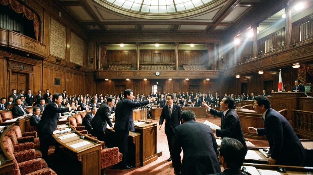 衆院予算委員会で与党が強行採決を行う場面