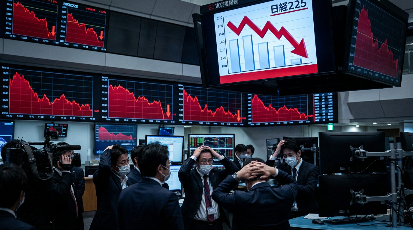 日経平均株価が急落する東証のトレーダーたち