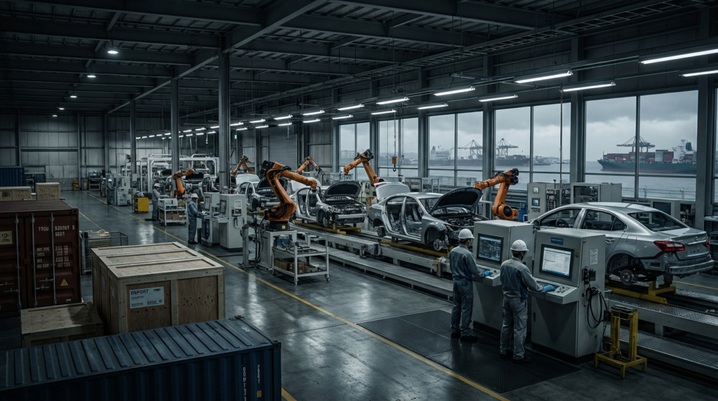 自動車・半導体製造ラインが関税の影響を受ける様子